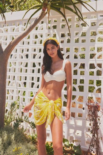 Yellow Floral 'Mini Length Sarong Beach Skirt Cover-Up