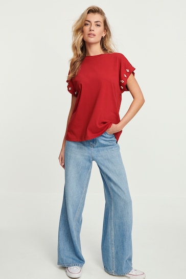 Red Sparkle Pearl Sleeve T-Shirt