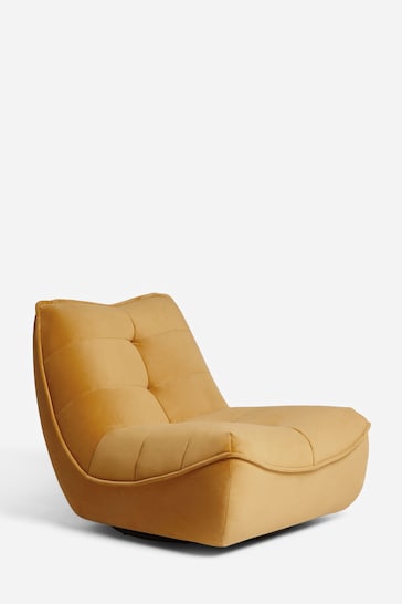 Soft Velvet Ochre Yellow Lucca Swivel Pillow Accent Chair