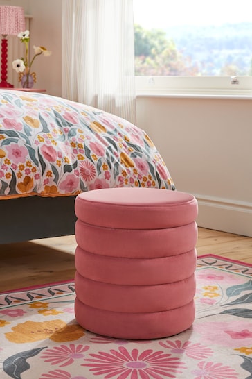 Soft Velvet Raspberry Pink Stella Ribbed Storage Stool