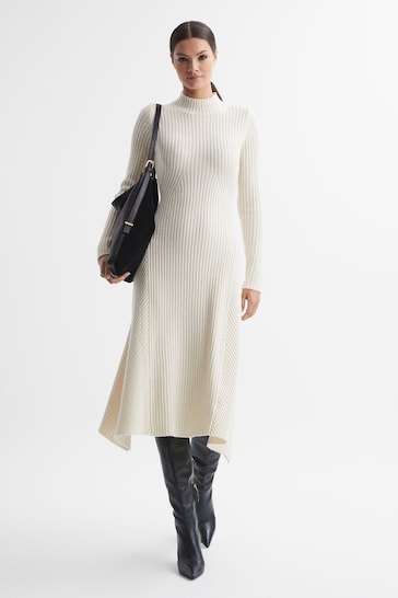 Reiss Cream Kris Wool Blend Bodycon Midi Dress