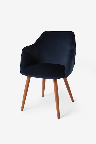 MADE.COM Set of 2 Dark Blue and Walnut Legs Lule Arm Dining Chairs
