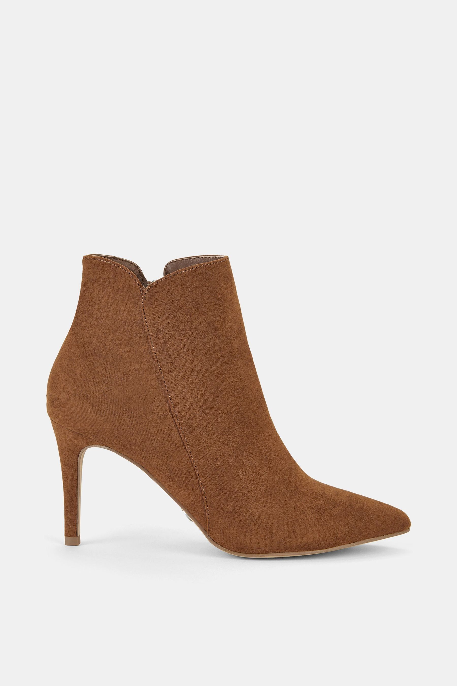 Novo Brown Regular Fit Delmont Point Mid Heel Stiletto Ankle Boots