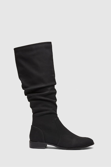 Novo Black Josslyn Ruched Knee High Flat Boots