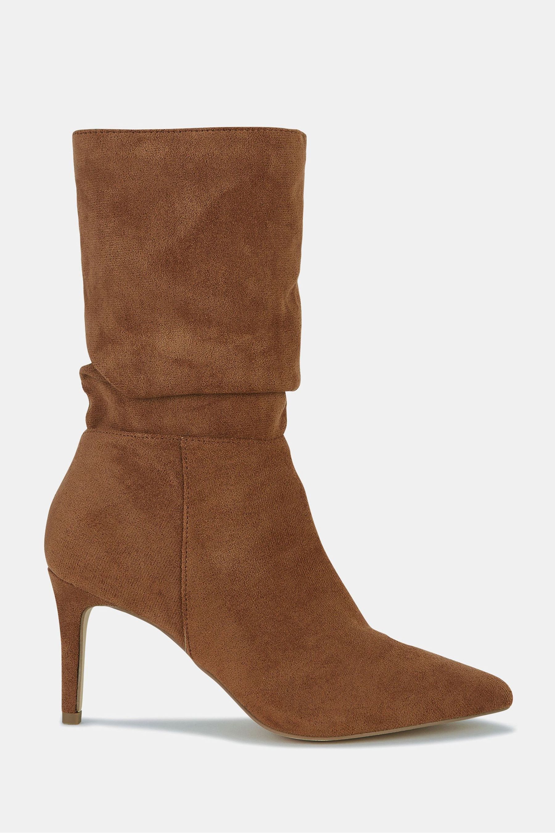 Novo Brown Wide Fit Dekota Mid Heel Point Ruched Ankle Boots