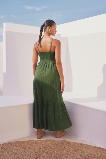Khaki Green Crochet Maxi Summer Dress