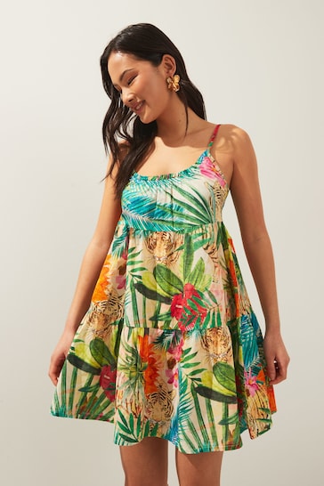 Tropical Mini Tiered Summer Cotton Dress
