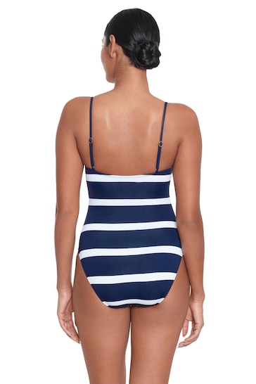 Lauren Ralph Lauren Blue Mariner Stripe Embroidered Square Neck Swimsuit