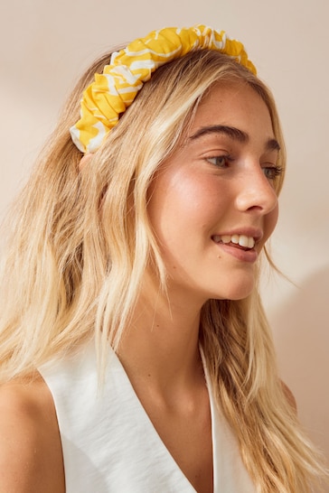 Yellow Floral Structured Ruched Headband