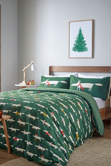 Scion Green Mr Fox Christmas Duvet Cover and Pillowcase Set