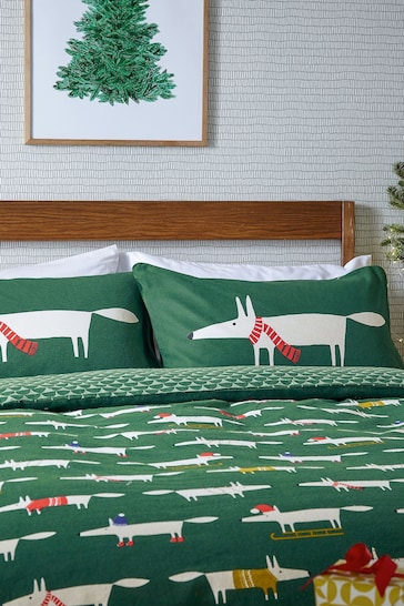 Scion Green Mr Fox Christmas Duvet Cover and Pillowcase Set