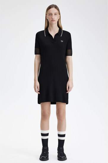 Fred Perry Sheere Trim Knitted Shirt Black Dress
