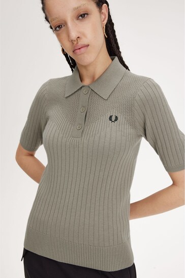 Fred Perry Beige Ponitelle Detail Knitted Polo Shirt