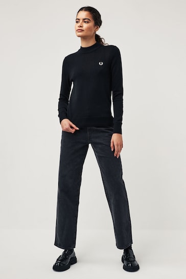 Fred Perry Ponitelle Detail Knitted Black Jumper