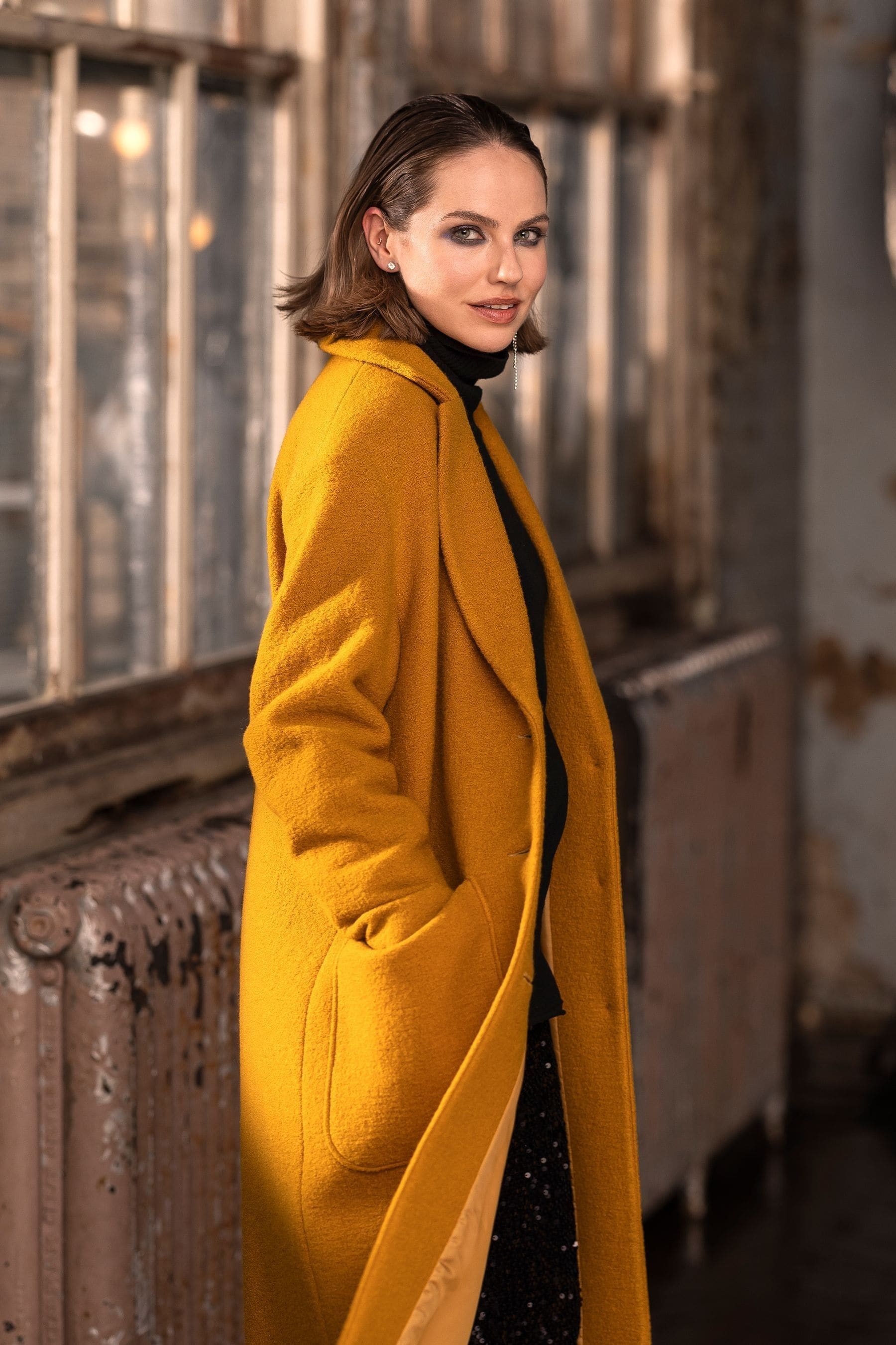Yellow best sale boucle coat