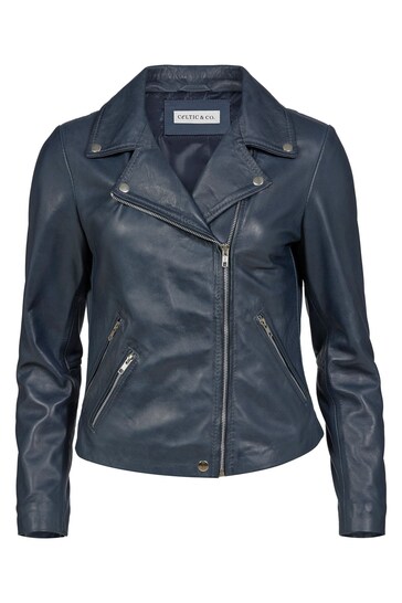 Celtic & Co. Navy Leather Biker Jacket