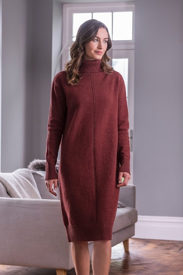 Celtic & Co. Lambswool Roll Neck Brown Dress