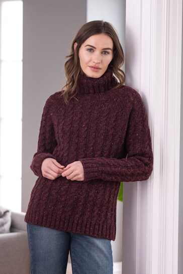 Celtic & Co. Purple Donegal Cable Roll Neck Jumper