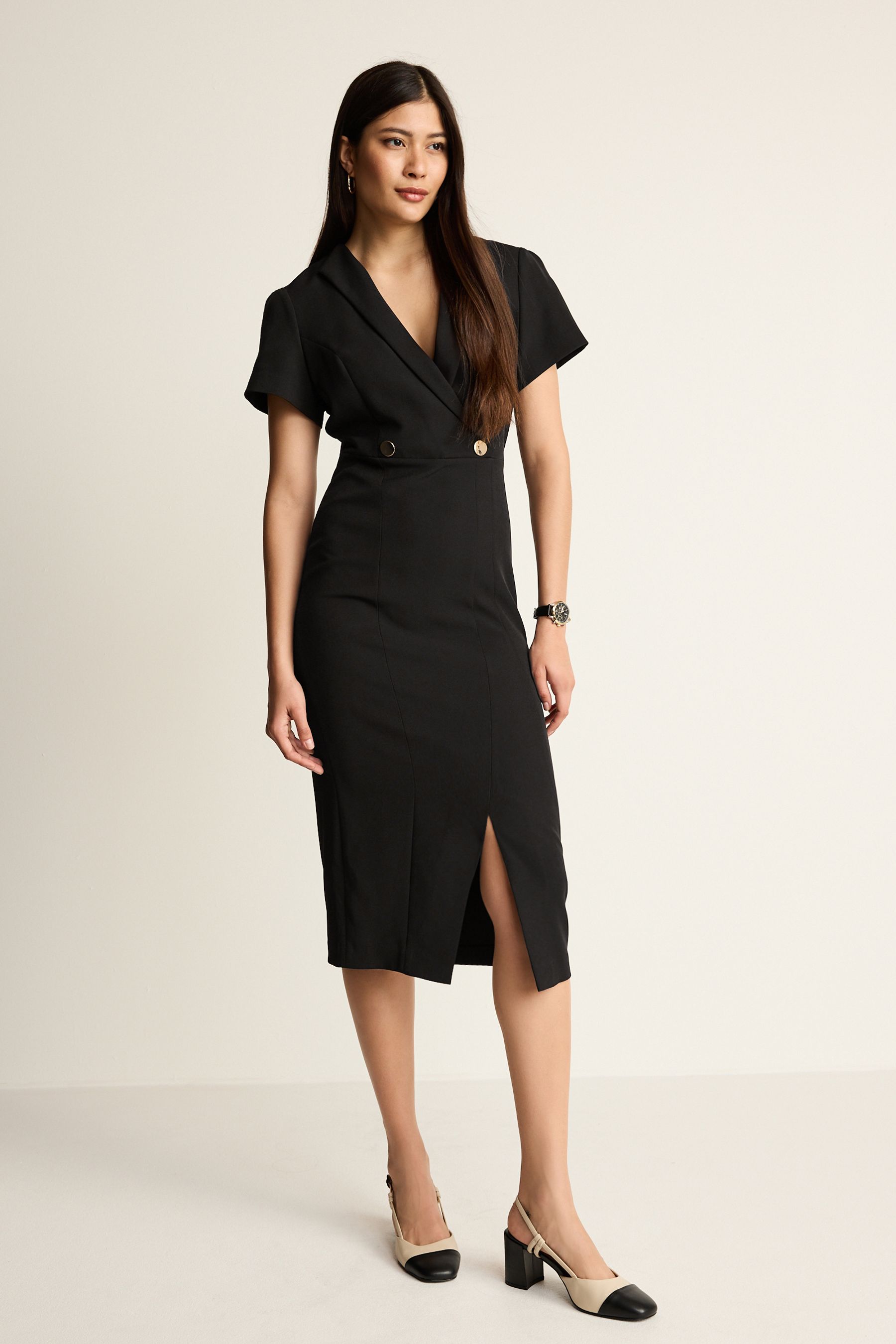 Black tailored midi dress 2025
