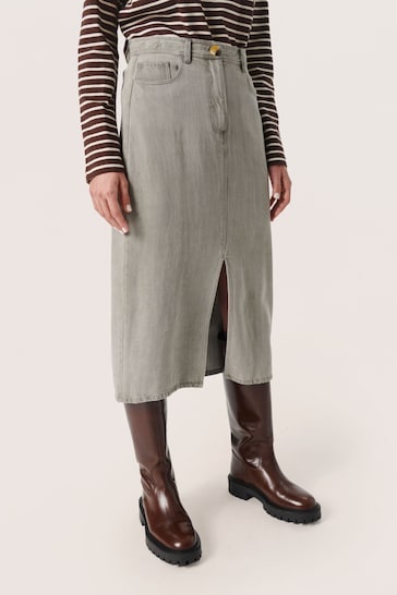 Soaked in Luxury Grey Friday Midi Length Denim Skirt