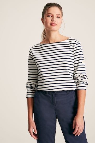 Joules New Harbour Cream/Navy Striped Boat Neck Breton Top