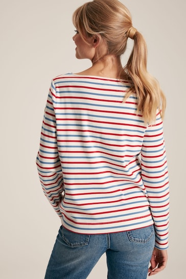 Joules New Harbour Red & Blue Striped Boat Neck Breton Top