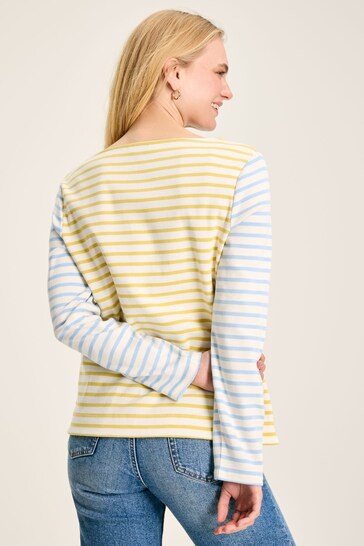Joules New Harbour Yellow & White Striped Boat Neck Breton Top