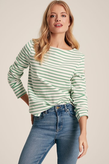 Joules New Harbour Green & White Striped Boat Neck Breton Top