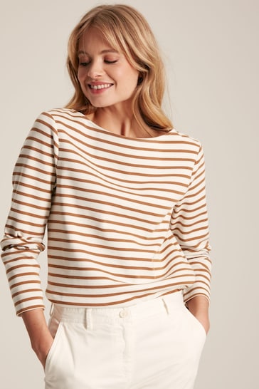 Joules New Harbour Tan Striped Boat Neck Breton Top