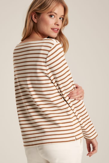 Joules New Harbour Tan Striped Boat Neck Breton Top