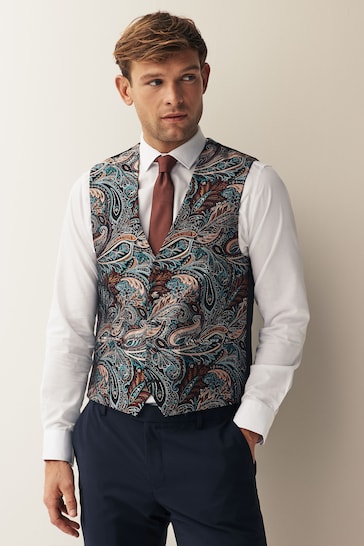 Multi Coloured Burgundy Red Paisley Occasion Waistcoat