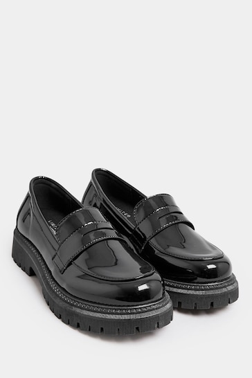 Yours Curve Black Extra Wide Fit Extra-Wide Fit Chunky Saddle Loafer Patent