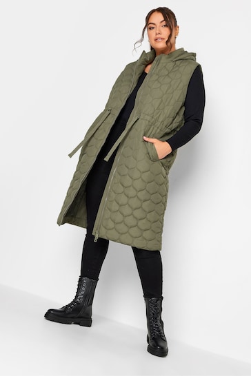 Yours Curve Green Quilted Lightweight Longline Padded Gilet