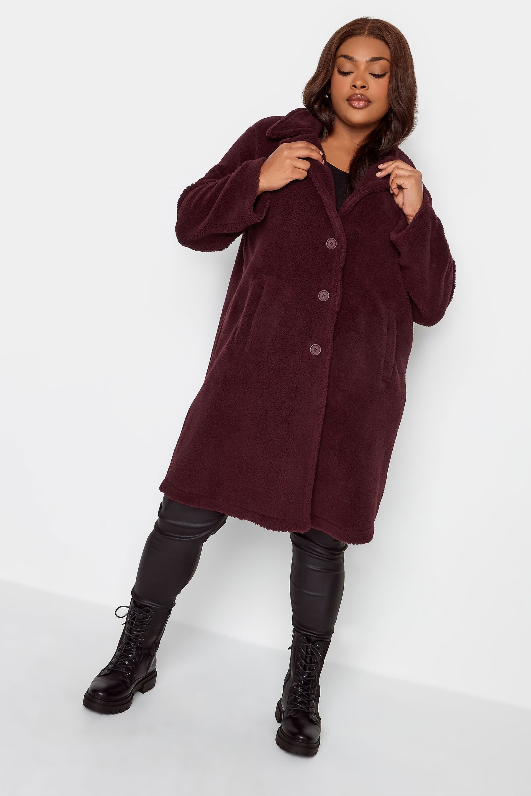 Long red online faux fur coat