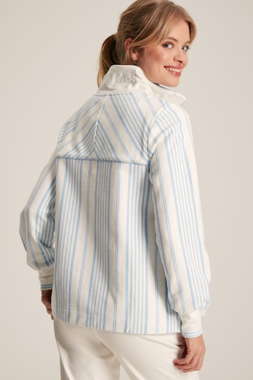 Joules Burnham Blue & White Striped Funnel Neck Quarter Zip Sweatshirt