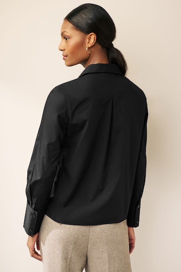 Black Fitted Collared Long Sleeve Shirt