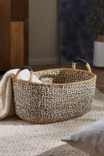 Monochrome Seagrass Bag Laundry Basket
