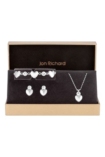 Jon Richard Silver Polished Heart Trio Set Gift Boxed