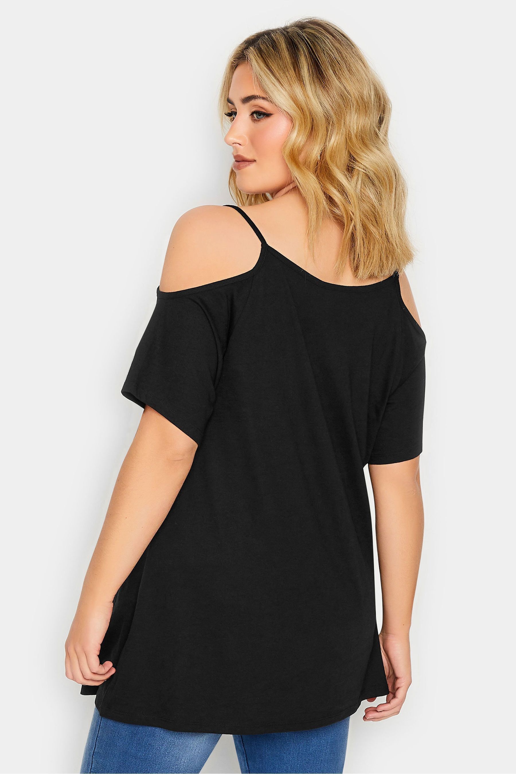 Buy Yours Curve Black 2 Pack Strappy Cold Shoulder Tops from the Next UK online shop