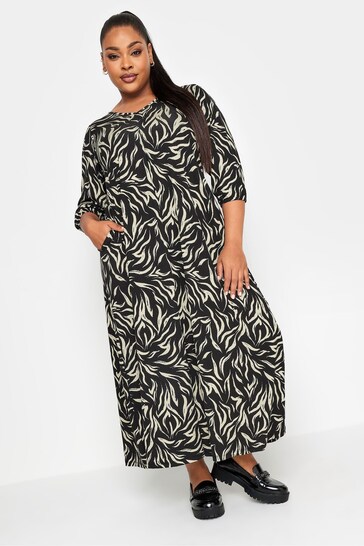 Yours Curve Black Pleated Front Balloon Sleeve Dress