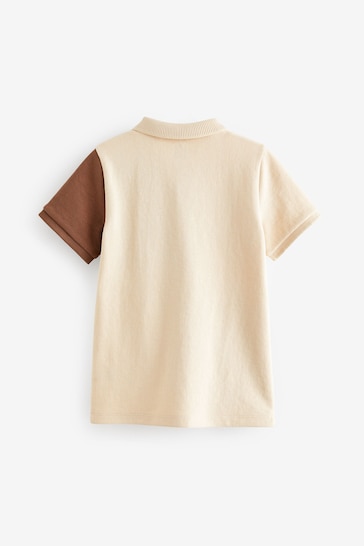Tan Brown Colourblock Short Sleeve Polo Shirt (3-16yrs)