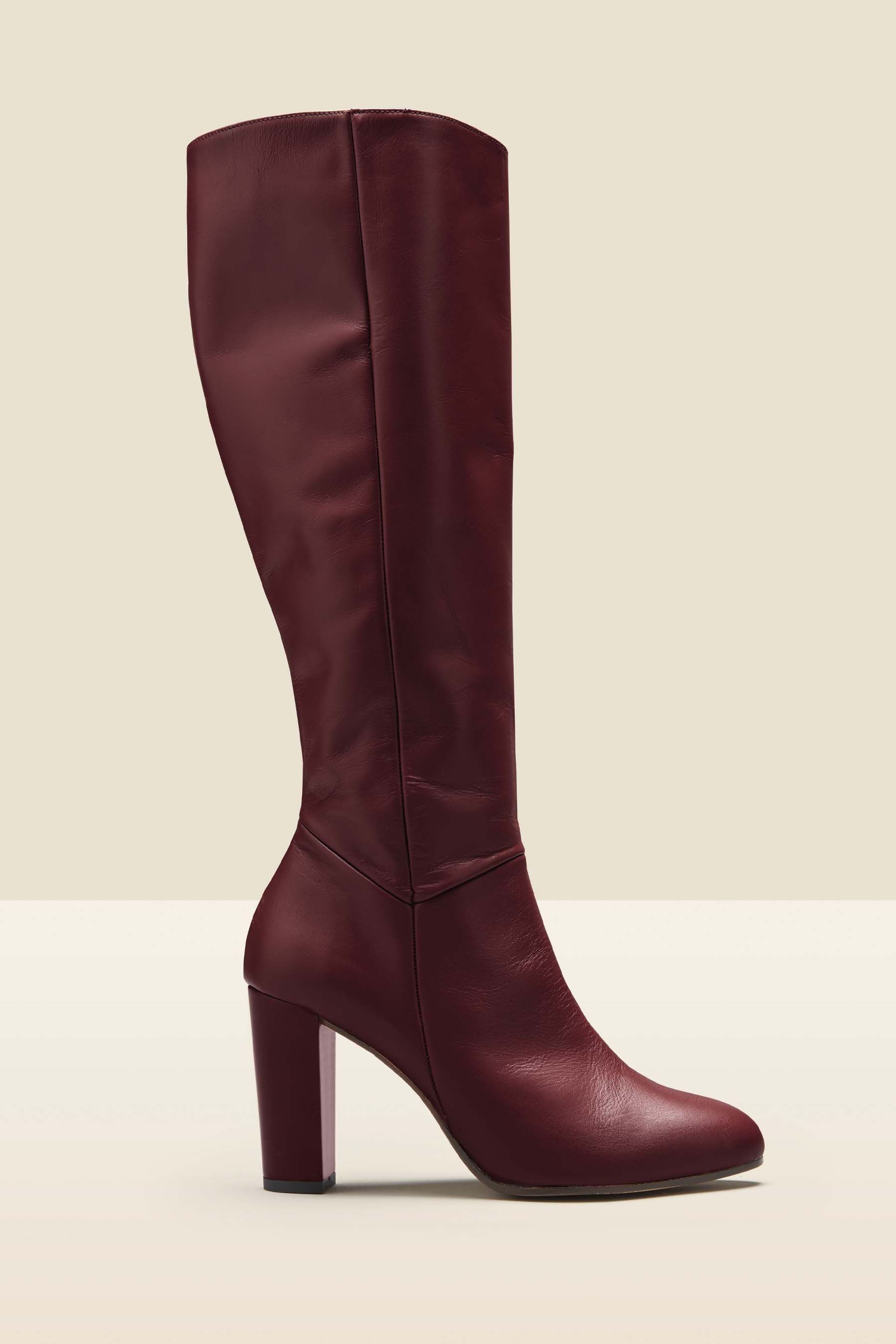 Red leather knee high boots uk online
