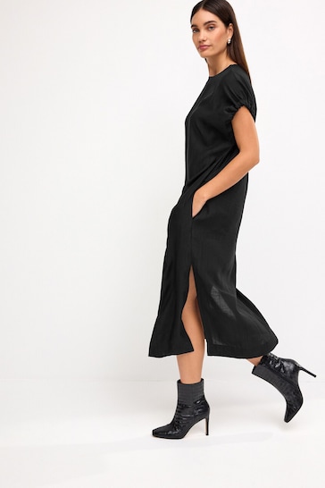 Black Short Sleeve Column T-shirt Midi Dress