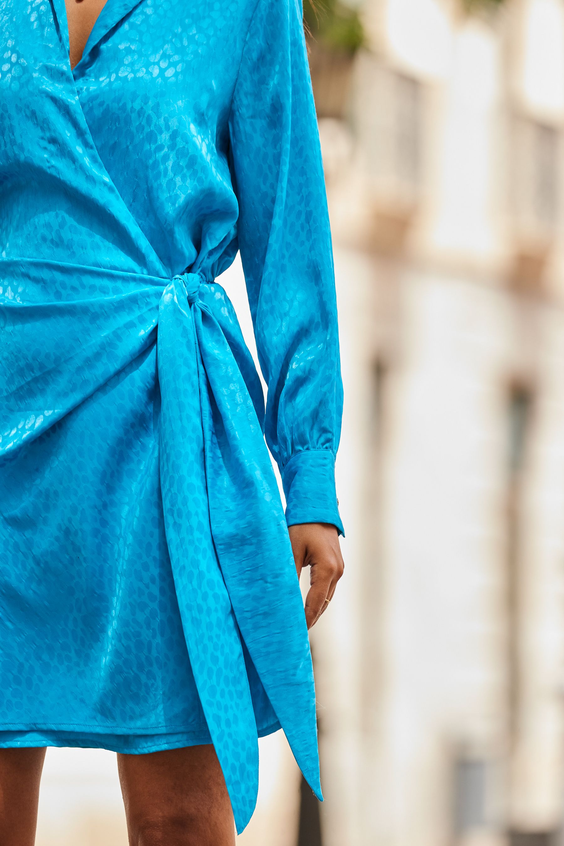 Silk blue wrap sale dress