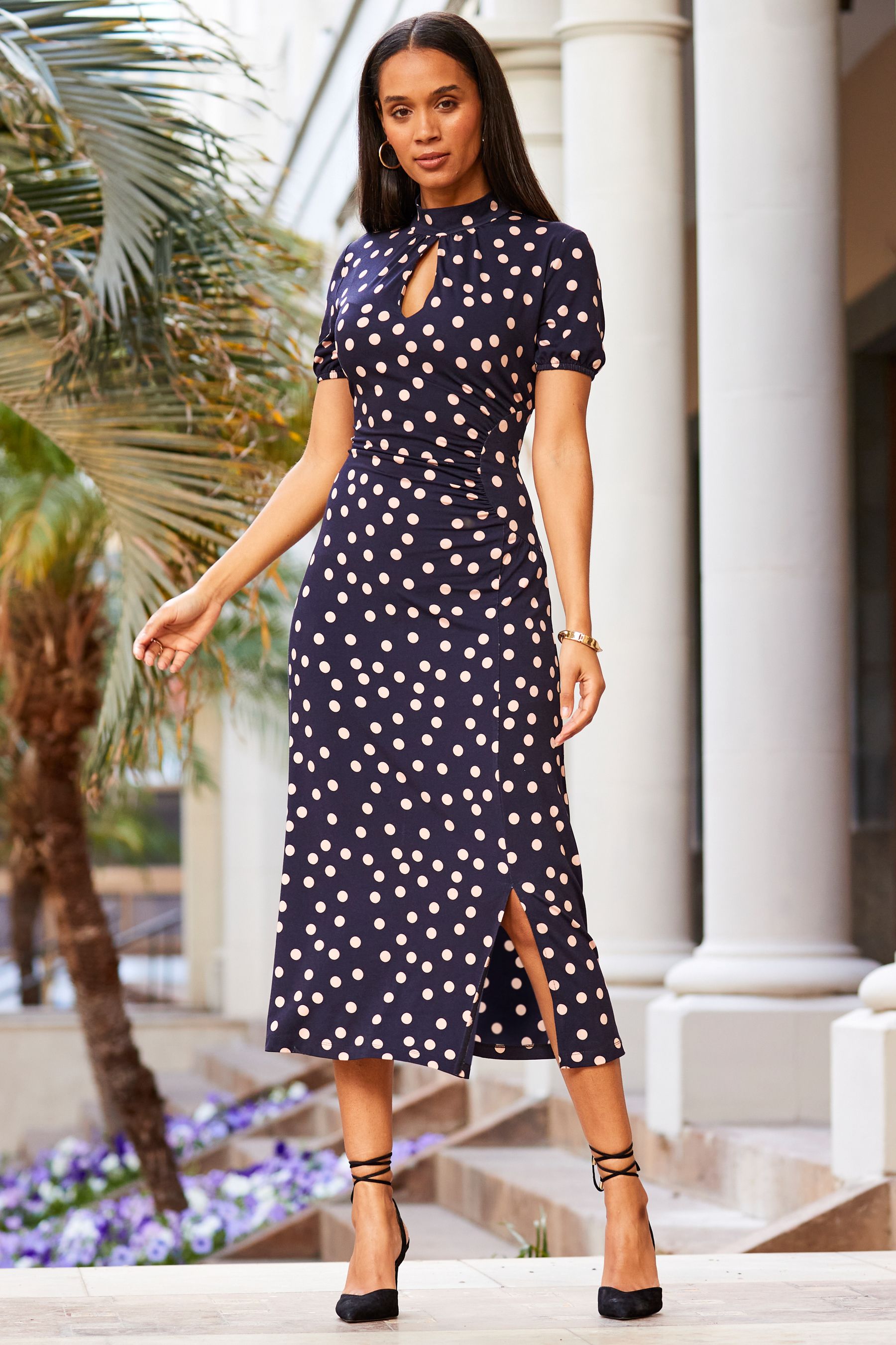 Ruched fit and flare dress store