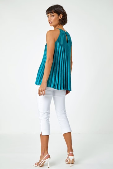 Roman Green Pleated Halter Neck Top