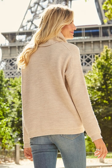 Sosandar Cream Roll Neck Knitted Jumper