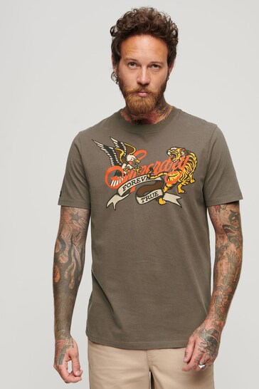 Superdry Grey Tattoo Script Front Print T-Shirt