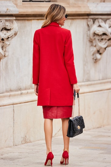 Sosandar Red Wool Mix Formal Coat