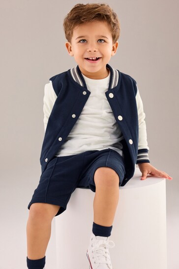 Navy Blue Letterman and Shorts Set (3mths-7yrs)